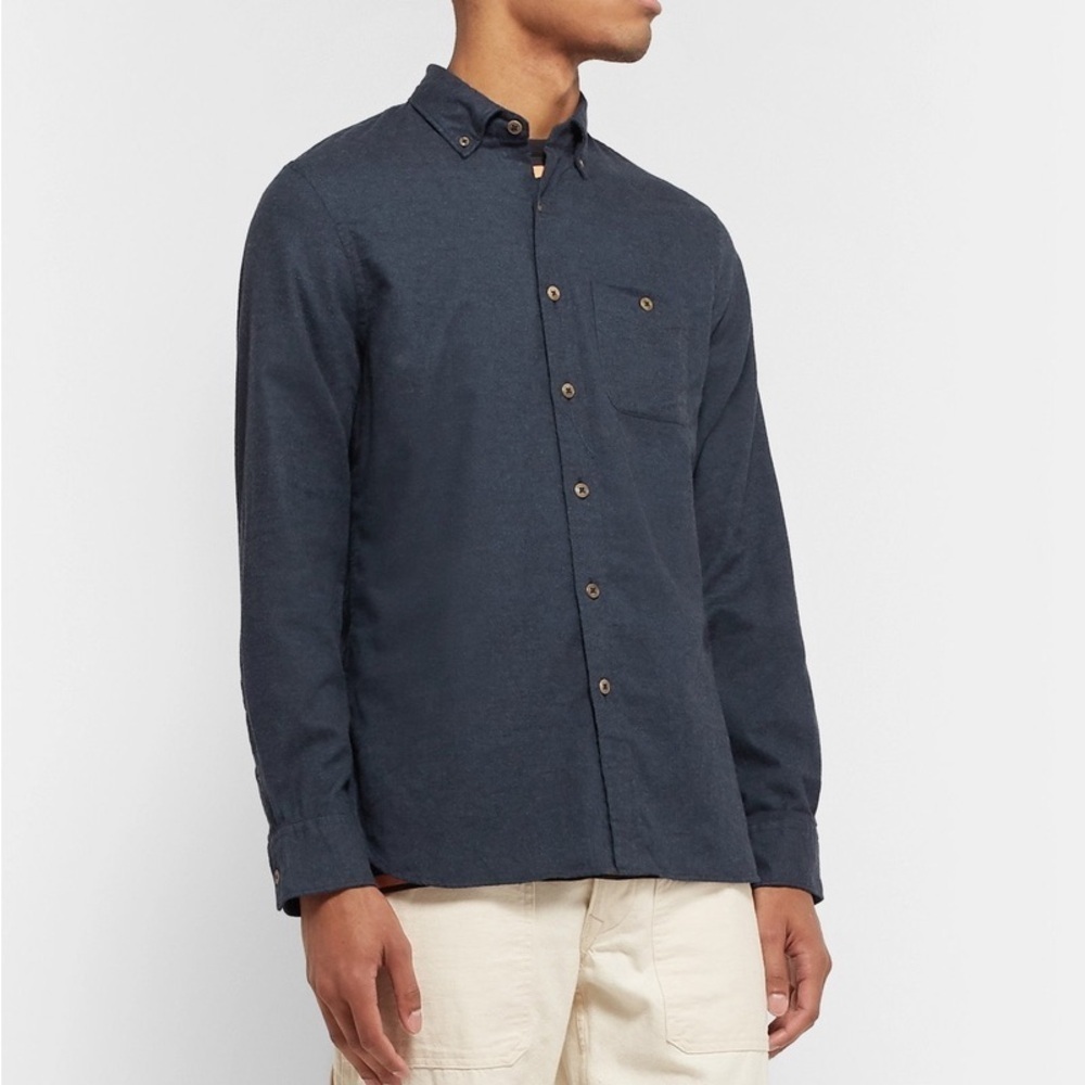 Todd Snyder Button-Down Collar Cotton and Wool Blend Flannel Shirt (M5)
